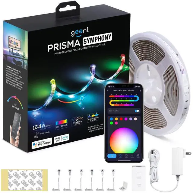 Main image of Prisma Symphony Smart LED Strip Lights, RGBIC Neon Color Changing WiFi Lights with App Remote Control and Music Sync, Compatible with Alexa and Google Home, 16.4 ft