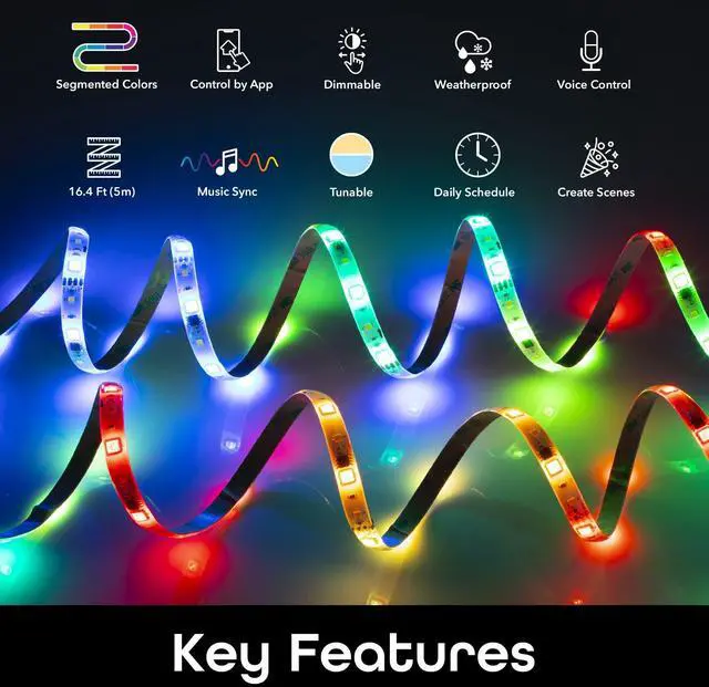 Alt view image 2 of 7 - Prisma Symphony Smart LED Strip Lights, RGBIC Neon Color Changing WiFi Lights with App Remote Control and Music Sync, Compatible with Alexa and Google Home, 16.4 ft