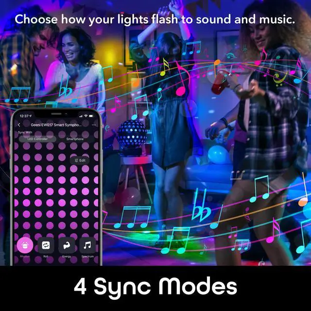 Alt view image 6 of 7 - Prisma Symphony Smart LED Strip Lights, RGBIC Neon Color Changing WiFi Lights with App Remote Control and Music Sync, Compatible with Alexa and Google Home, 16.4 ft
