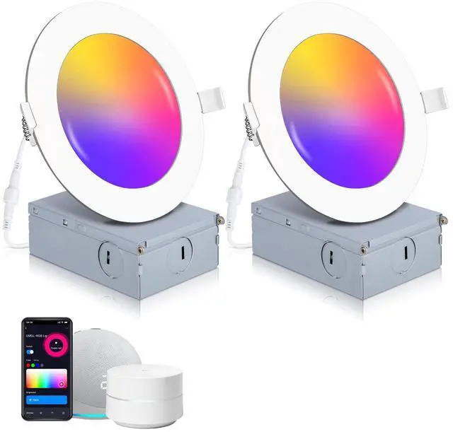 Main image of 2 Pack Smart Recessed Lighting 4 Inch, Ultra-Thin LED Recessed Lighting 9W 850LM Smart Downlight with Junction Box, Compatible with Alexa/Google Assistant - ETL and Energy Star