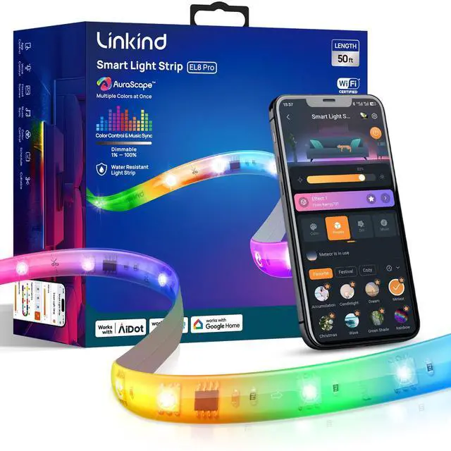 Main image of LED Strip Lights RGB 50ft, Smart Light Strip Work with Alexa and Google Home, App Control Music Sync Segmented Color Changing Led Lights for Bedroom Kitchen