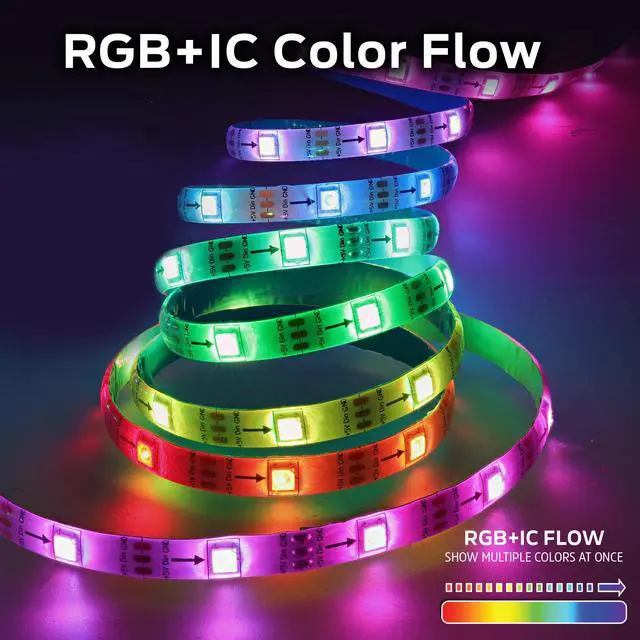 Alt view image 2 of 7 - Smart RGB+IC LED Light Strip, 25 Foot Indoor Wi-Fi Color Flow LED Light Strip, Sound Reactive, Remote Access, Voice Control with Alexa, Siri, Google, Grouping, Scheduling, No Hub Required