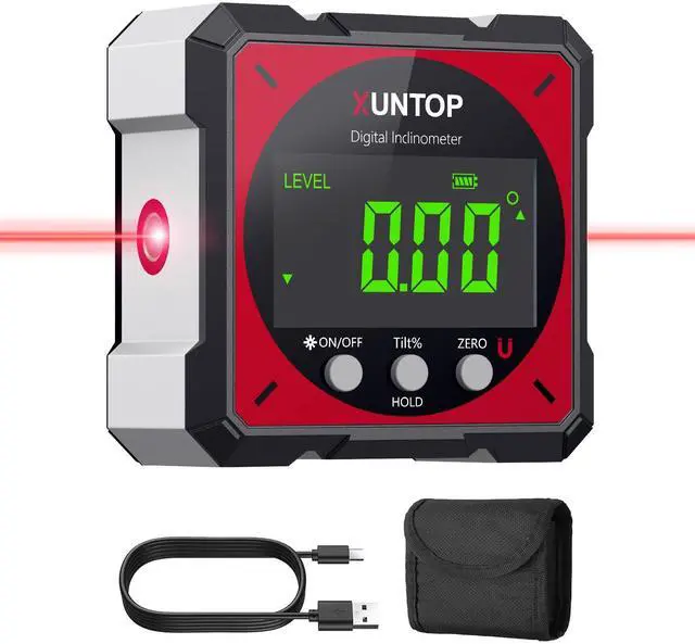 Main image of USB Charging Digital Angle Finder Level Box with Laser (Class 2, <1mW Output), 4-side Strong Magnetic Angle Gauge IP54 Waterproof Inclinometer Level for Hanging Decorations Woodworking