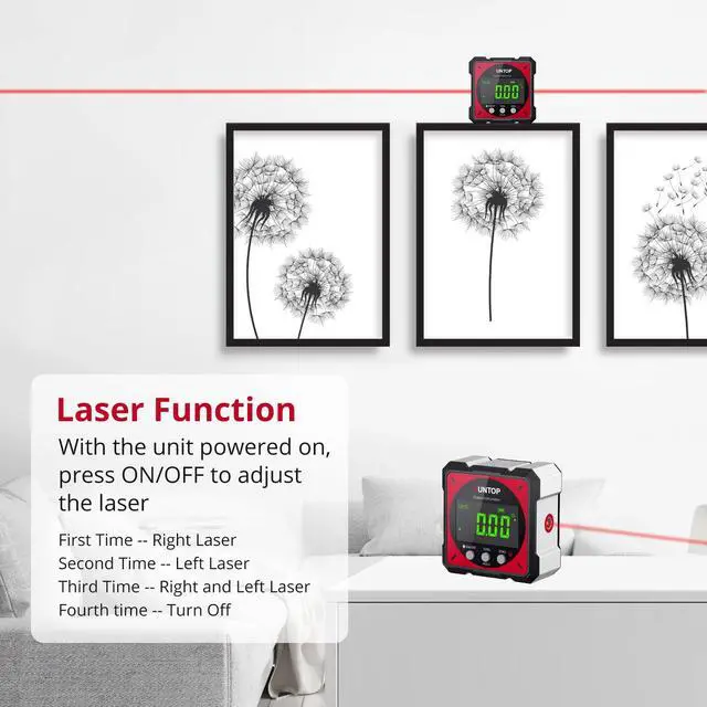 Alt view image 3 of 7 - USB Charging Digital Angle Finder Level Box with Laser (Class 2, <1mW Output), 4-side Strong Magnetic Angle Gauge IP54 Waterproof Inclinometer Level for Hanging Decorations Woodworking