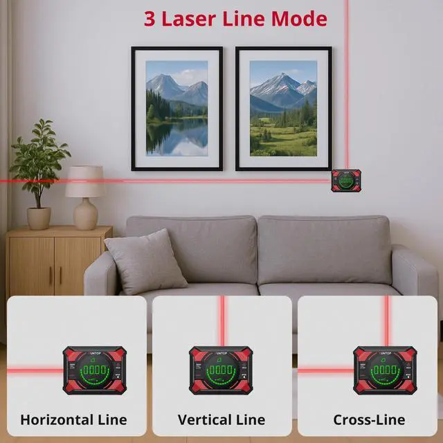 Alt view image 5 of 7 - 4x90/2x180°(0.01°) Digital Angle Finder with Dual Laser Digital Angle Gauge with Bottom and Back Magnetic Rechargeable Inclinometer with Digital Level Bubble (Class 2 Laser, <1mW Power Output)