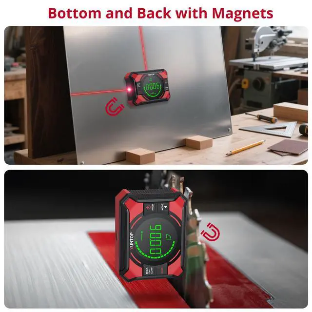 Alt view image 4 of 7 - 4x90/2x180°(0.01°) Digital Angle Finder with Dual Laser Digital Angle Gauge with Bottom and Back Magnetic Rechargeable Inclinometer with Digital Level Bubble (Class 2 Laser, <1mW Power Output)
