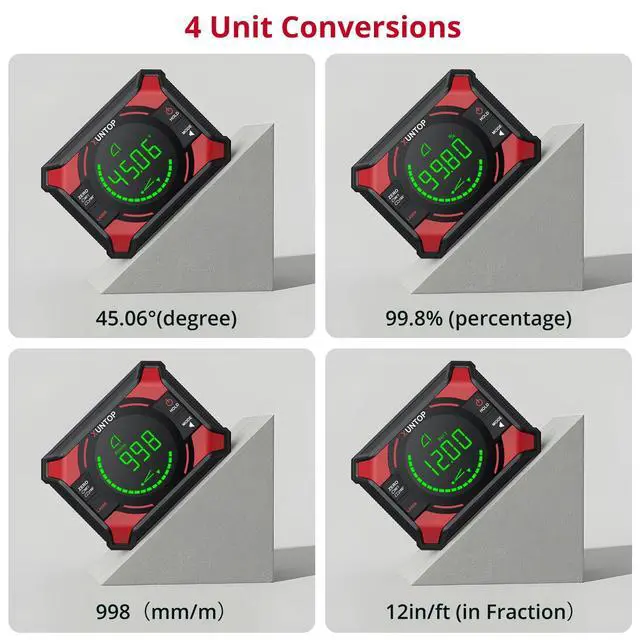 Alt view image 3 of 7 - 4x90/2x180°(0.01°) Digital Angle Finder with Dual Laser Digital Angle Gauge with Bottom and Back Magnetic Rechargeable Inclinometer with Digital Level Bubble (Class 2 Laser, <1mW Power Output)