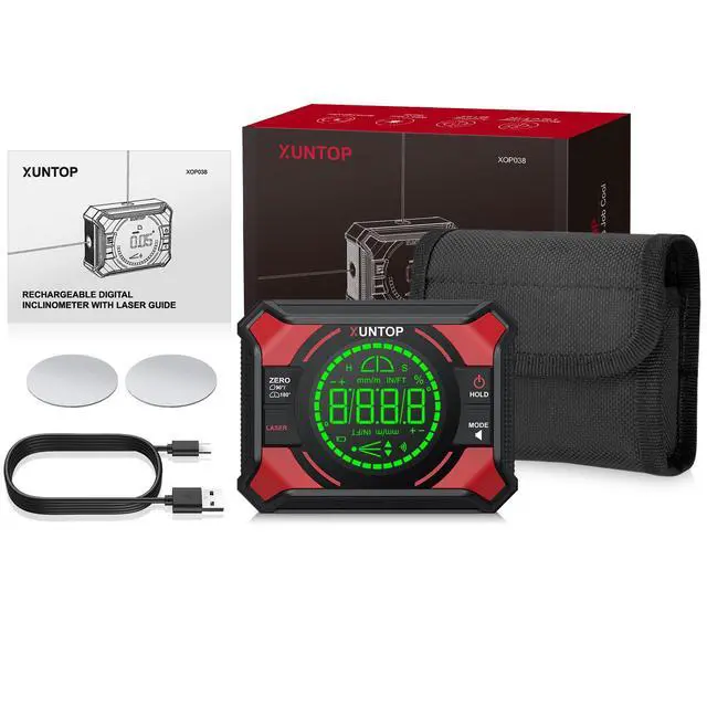 Alt view image 7 of 7 - 4x90/2x180°(0.01°) Digital Angle Finder with Dual Laser Digital Angle Gauge with Bottom and Back Magnetic Rechargeable Inclinometer with Digital Level Bubble (Class 2 Laser, <1mW Power Output)