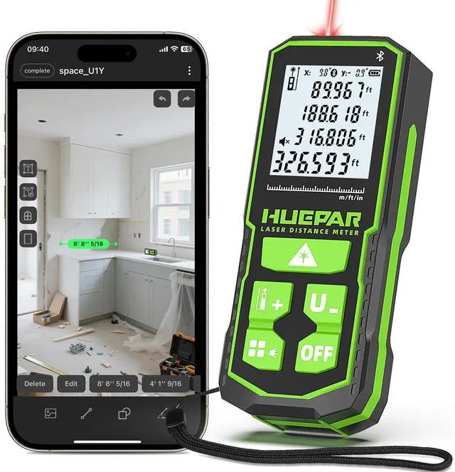 Main image of 330Ft Laser Measuring Tool with APP, 5 Years Warranty, Rechargeable Bluetooth Distance Meter, 1/16in Accuracy, Angle Sensor, Multiple Modes, IP54, Home&Construction, Fathers Days Dad Gifts