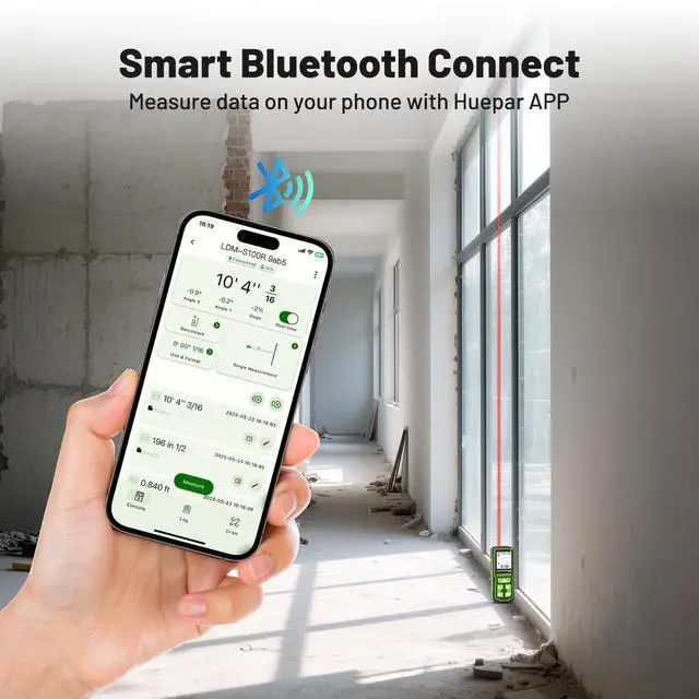 Alt view image 2 of 7 - 330Ft Laser Measuring Tool with APP, 5 Years Warranty, Rechargeable Bluetooth Distance Meter, 1/16in Accuracy, Angle Sensor, Multiple Modes, IP54, Home&Construction, Fathers Days Dad Gifts