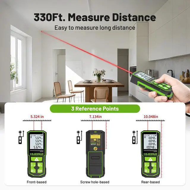 Alt view image 6 of 7 - 330Ft Laser Measuring Tool with APP, 5 Years Warranty, Rechargeable Bluetooth Distance Meter, 1/16in Accuracy, Angle Sensor, Multiple Modes, IP54, Home&Construction, Fathers Days Dad Gifts