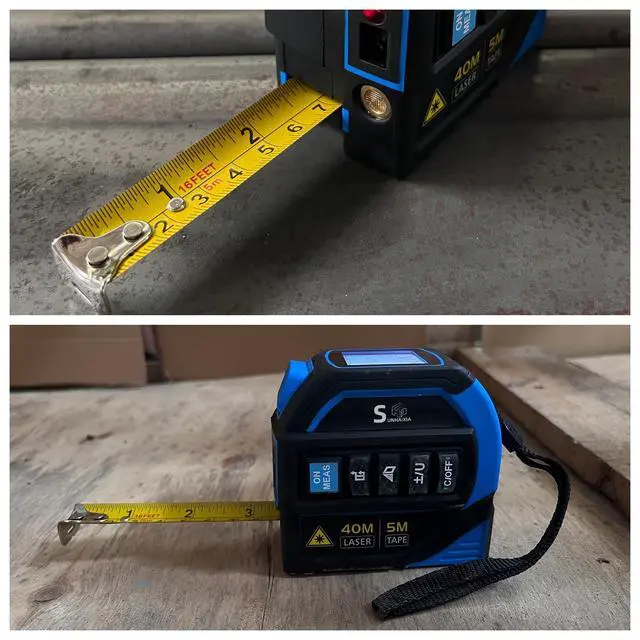 Alt view image 7 of 7 - 4-in-1 Laser Tape Measure with Laser Level Crosshairs |130ft/40m Laser Distance+16ft/5m AutoLock Tape |Backlit LCD Display (Ft/Inch/M/mm) |for DIY,Construction, Interior Design (Blue/131Ft)