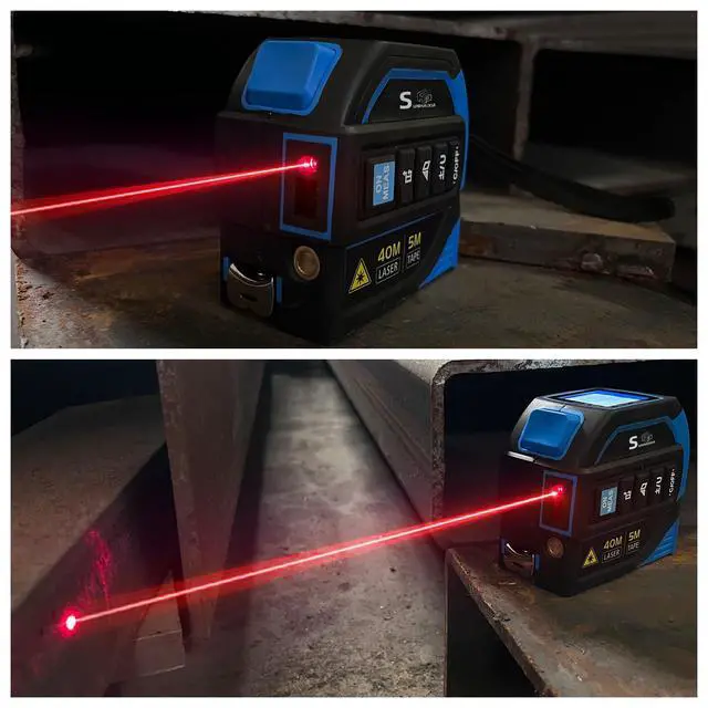 Alt view image 5 of 7 - 4-in-1 Laser Tape Measure with Laser Level Crosshairs |130ft/40m Laser Distance+16ft/5m AutoLock Tape |Backlit LCD Display (Ft/Inch/M/mm) |for DIY,Construction, Interior Design (Blue/131Ft)