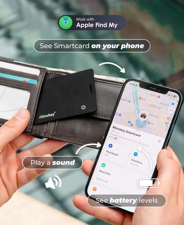 Alt view image 4 of 7 - MFi Certified Wallet Tracker Card Works with Apple Find My (iOS Only) Slim 0.07in Rechargeable IP68 Waterproof Tracker Item Finder Credit Card Tracker with Keychain Hole for Luggage