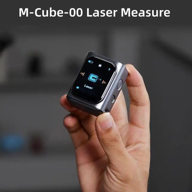 Alt view image 2 of 6 - M-Cube Laser Measuring Tool,164ft/50m,±1/16 inch Accuracy,Rechargeable Modular Laser Measurement Tool for Area,Volume,Pythagorean,Big Number LCD Display | Bluetooth App,Small Laser Tape Measure