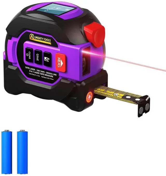 Main image of 3 in 1 Digital Laser Tape Measure, 197ft/60m Laser Distance Meter, 16ft/5m Digital Tape Measure with Cross Line, AutoLock, ft/in/m Unit Switch, Measure Area, Volume, Pythagorean