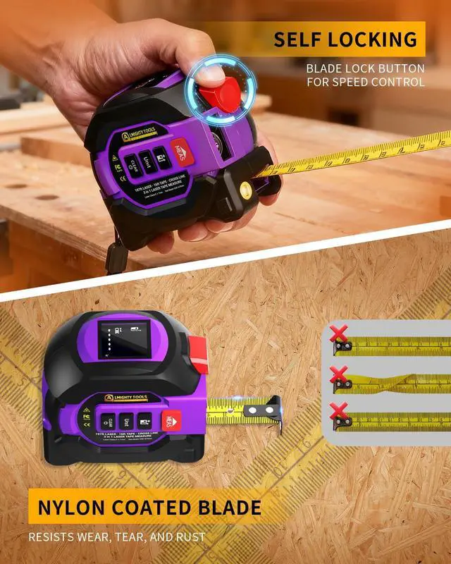 Alt view image 4 of 7 - 3 in 1 Digital Laser Tape Measure, 197ft/60m Laser Distance Meter, 16ft/5m Digital Tape Measure with Cross Line, AutoLock, ft/in/m Unit Switch, Measure Area, Volume, Pythagorean