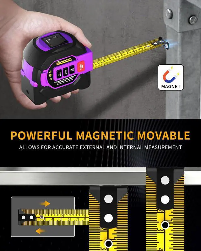 Alt view image 5 of 7 - 3 in 1 Digital Laser Tape Measure, 197ft/60m Laser Distance Meter, 16ft/5m Digital Tape Measure with Cross Line, AutoLock, ft/in/m Unit Switch, Measure Area, Volume, Pythagorean