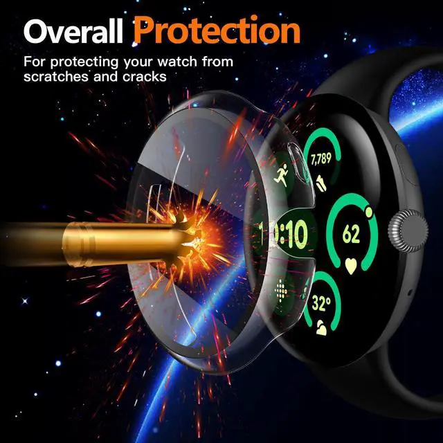 Alt view image 3 of 7 - 2-Pack Hard PC Case Compatible with Google Pixel Watch 3 (2024) 45mm, Easy Installation Lightweight Ultra-thin Protective Cover for Pixel Watch 3, Transparent