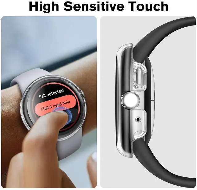 Alt view image 4 of 7 - 3 Pack Hard Case Compatible with Google Pixel Watch 3 41mm /2/1 with Tempered Glass Screen Protector, Full Coverage Slim Bumper Cover - Black/Silver/Clear