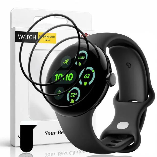 Main image of 3 Pack for Google Pixel Watch 2 Screen Protector (no glass), Self-Healing, 3D Full Screen Coverage Soft Film, Anti Scratch HD Clear Screen Protector for Google Pixel Watch 2, Black