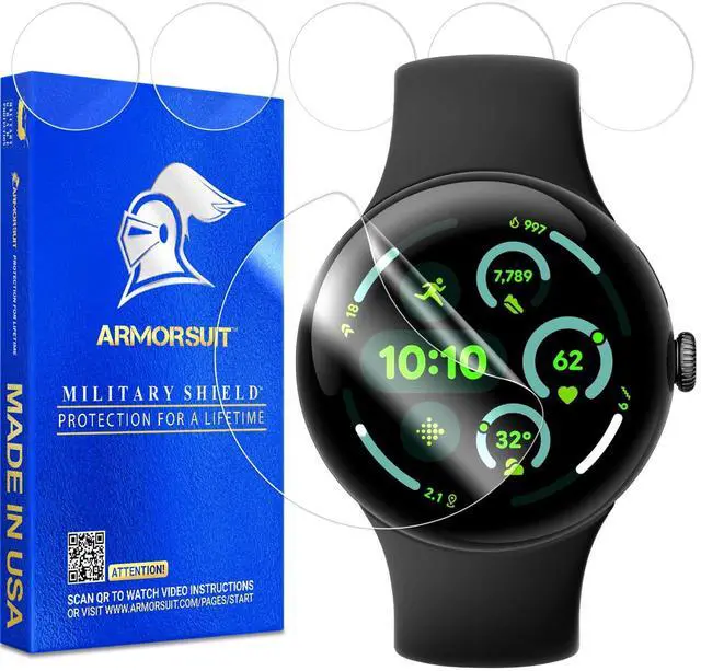 Main image of 6 Pack for Google Pixel Watch 3 (45mm) Screen Protector MilitaryShield HD Clear TPU Film - Made in USA