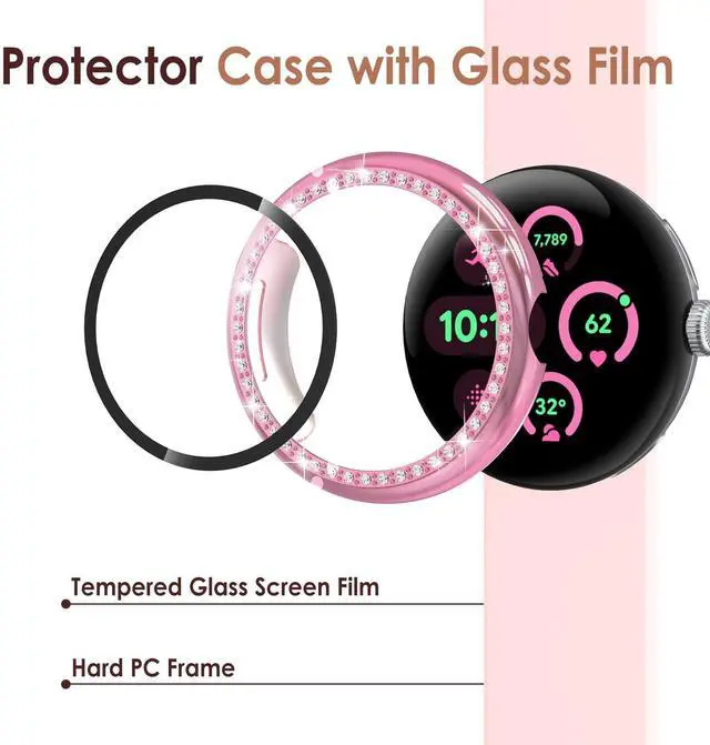 Alt view image 2 of 6 - 5Pack Bling Hard PC Case with Screen Protector Compatible with Google Pixel Watch 3 41mm 45mm (2024), HD Clear Crystal Protective Bumper Cases Cover Compatible with Google Pixel Watch 3 (45mm)