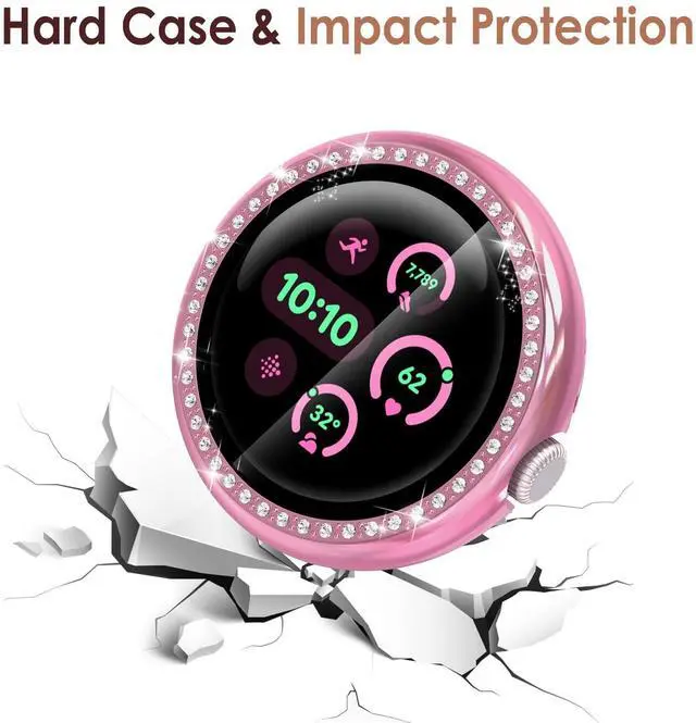 Alt view image 3 of 6 - 5Pack Bling Hard PC Case with Screen Protector Compatible with Google Pixel Watch 3 41mm 45mm (2024), HD Clear Crystal Protective Bumper Cases Cover Compatible with Google Pixel Watch 3 (45mm)