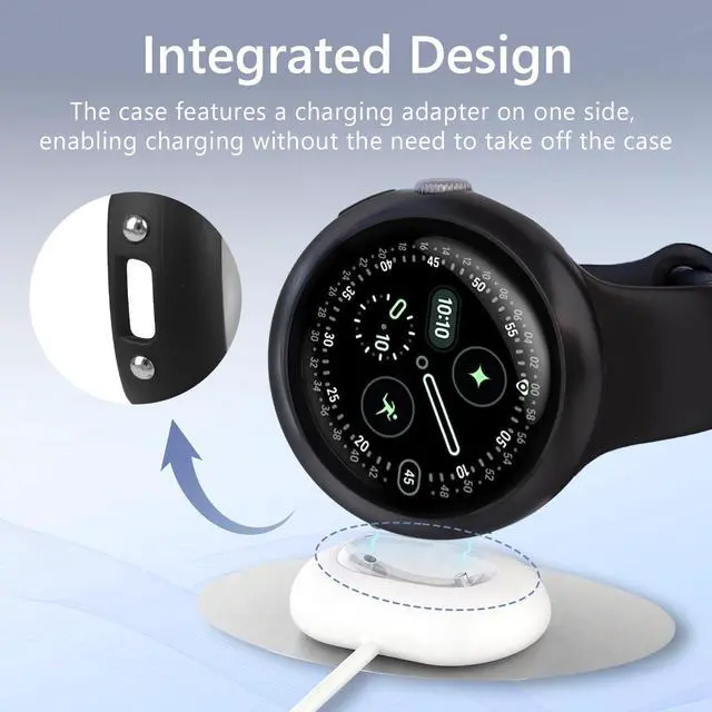 Alt view image 2 of 7 - 2Pack Watch Cases Compatible with 41mm Google Pixel Watch 4, Charge with Case On, HD Tempered Glass Screen Protector, Touch-Sensitive, Shockproof, Black + Clear