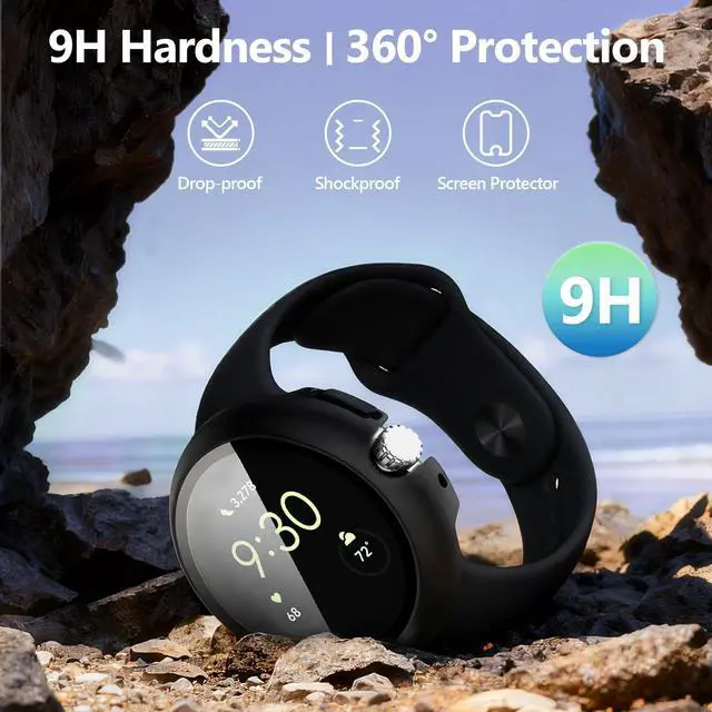 Alt view image 4 of 7 - 2Pack Watch Cases Compatible with 41mm Google Pixel Watch 4, Charge with Case On, HD Tempered Glass Screen Protector, Touch-Sensitive, Shockproof, Black + Clear