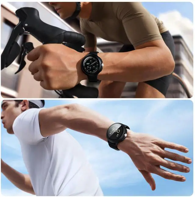 Alt view image 7 of 7 - 2Pack Watch Cases Compatible with 41mm Google Pixel Watch 4, Charge with Case On, HD Tempered Glass Screen Protector, Touch-Sensitive, Shockproof, Black + Clear