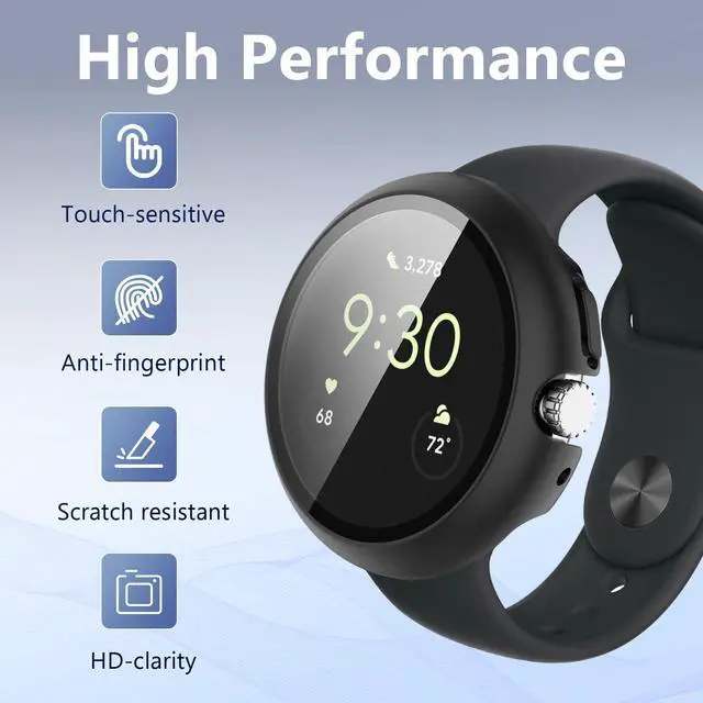 Alt view image 5 of 7 - 2Pack Watch Cases Compatible with 41mm Google Pixel Watch 4, Charge with Case On, HD Tempered Glass Screen Protector, Touch-Sensitive, Shockproof, Black + Clear