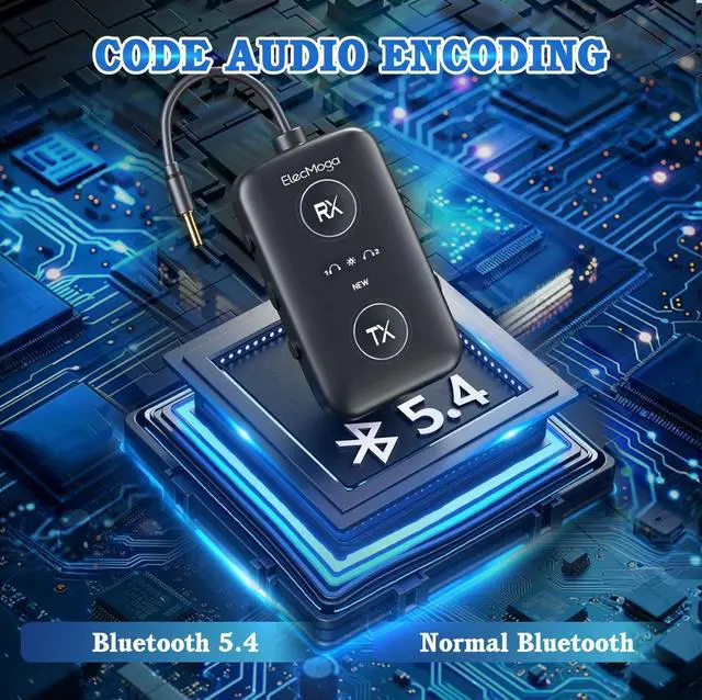 Alt view image 7 of 7 - 2025 Upgraded Airplane Bluetooth 5.4 Transmitter with Qualcomm Chipset, ElecMoga Airplane Travel Essentials Supports 2 AirPods or Headphones, 2-in-1 AUX Wireless Receiver for Gym, TV, Car, Audio