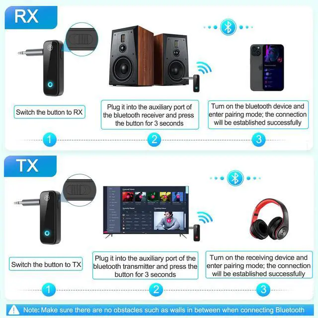 Alt view image 4 of 7 - Bluetooth 5.4 AUX Adapter for Car, 2 in 1 Bluetooth Transmitter Receiver for TV Headphones Home Stereo Speaker, Hands-Free Calls, 3.5mm Wireless Audio Adapter