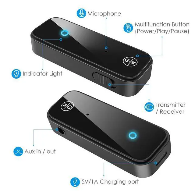 Alt view image 7 of 7 - Bluetooth 5.4 AUX Adapter for Car, 2 in 1 Bluetooth Transmitter Receiver for TV Headphones Home Stereo Speaker, Hands-Free Calls, 3.5mm Wireless Audio Adapter