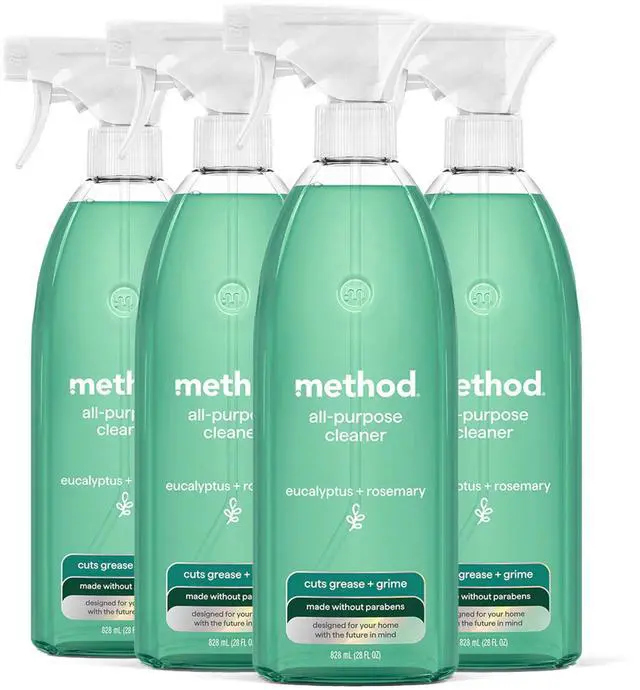 Main image of Method All-Purpose Cleaner Spray, Eucalyptus + Rosemary- Cuts Grease & Grime on Counters, Glass, Sealed Wood & Floors, for Kitchen & Bathroom, 28fl oz, 4 pack