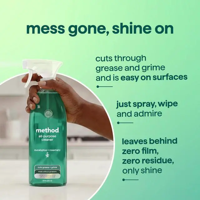 Alt view image 7 of 7 - Method All-Purpose Cleaner Spray, Eucalyptus + Rosemary- Cuts Grease & Grime on Counters, Glass, Sealed Wood & Floors, for Kitchen & Bathroom, 28fl oz, 4 pack