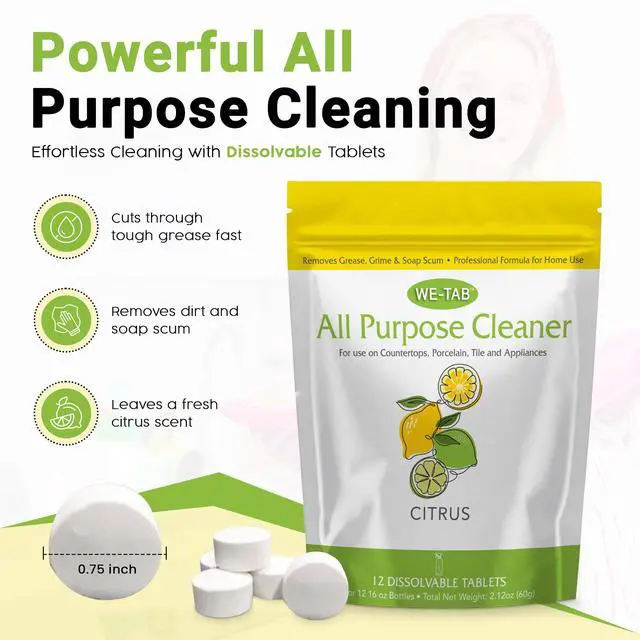 Alt view image 3 of 7 - All Purpose Cleaner Concentrate Refill, Multi Surface Clean Refill, Non-toxic Cleaning Tablets 12-pack. Makes 192 fl oz (12x16Fl oz) Bottles of Spray Cleaner for Household, Bathroom & Kitchen Cleaning
