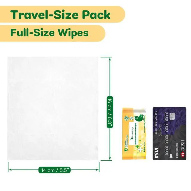 Alt view image 6 of 6 - Travel Antibacterial Hand Wipes, 99% Water Hand Sanitizer Wipes, Safe for Sensitive Skin & Hypoallergenic Hand Sanitizing Pocket Wipes, 48 Count (8 Packs of 6)