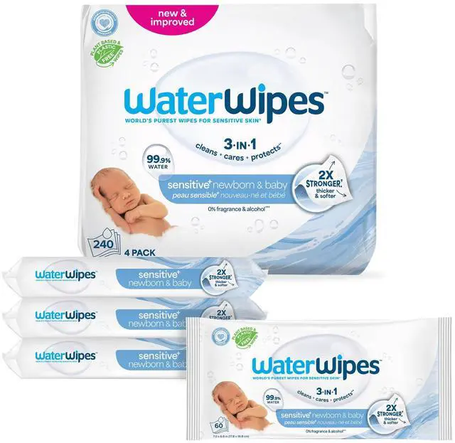 Main image of Sensitive+ Newborn & Baby Wipes, 3-In-1 Cleans, Cares, Protects, 99.9% Water, Unscented & Hypoallergenic, 240 Count (4 Packs)
