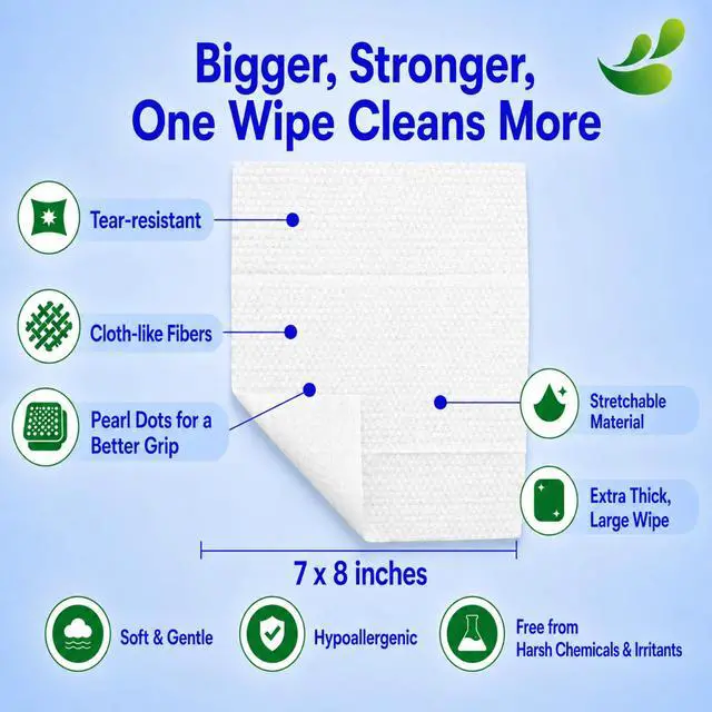 Alt view image 2 of 7 - Baby Wipes, Unscented for Sensitive Skin, Large Soft Durable & 99% Water Based, Gentle & Hypoallergenic for Babies & Adults, Vitamin E and Aloe, Flip Top Lid, 3 Pack (240 Wipes)