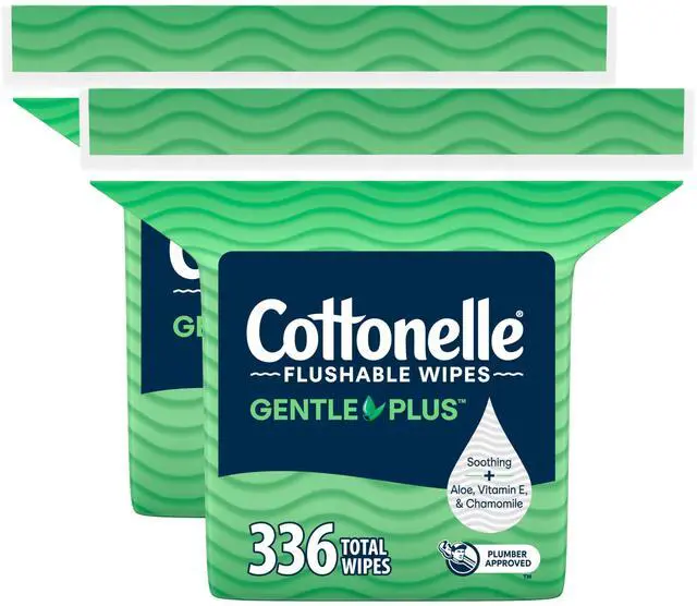 Main image of GentlePlus Flushable Wet Wipes with Aloe & Vitamin E, 2 Refill Packs, 168 Wipes Per Pack (336 Total), Packaging May Vary