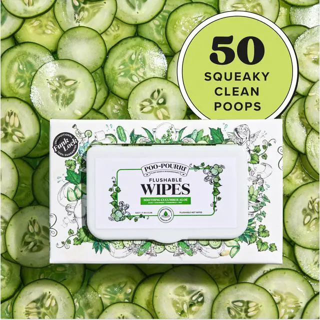 Alt view image 7 of 7 - Flushable Wipes - Made with Plant Based Fibers, Aloe, Vitamin E, Chamomile, and Oat Extract - Adult Wet Wipes - Cucumber & Aloe Essential Oil - 50 count Dispenser Box - Sewer & Septic Safe