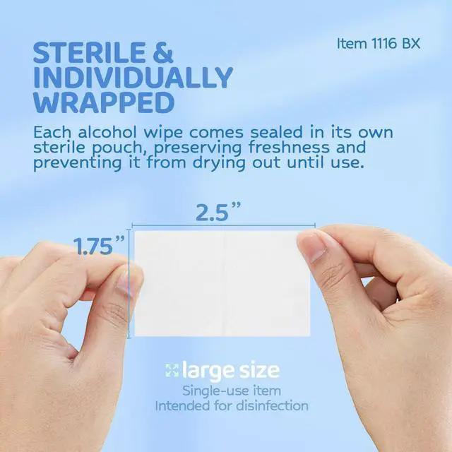 Alt view image 2 of 7 - DynaSafety Sterile Alcohol Prep Pads - Large - 70% Isopropyl Alcohol, Individually Wrapped, Soft Cleaning Wipes - 100 per Box