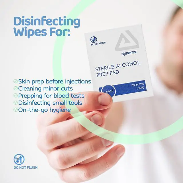 Alt view image 6 of 7 - DynaSafety Sterile Alcohol Prep Pads - Large - 70% Isopropyl Alcohol, Individually Wrapped, Soft Cleaning Wipes - 100 per Box