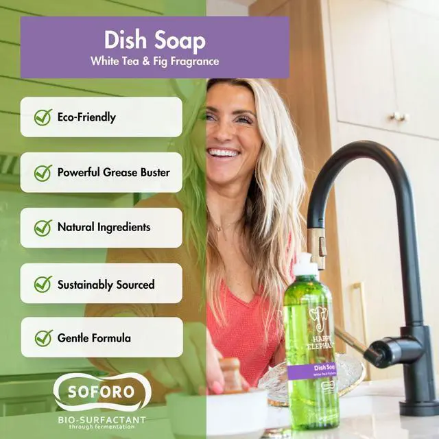 Alt view image 3 of 7 - Dish Soap, White Tea & Fig Scent, Natural Biodegradable Liquid Dish Soap, Plant Based, Grease Fighting, Tough on Food, Gentle on Hands, No Synthetic Fragrance, 12 Fl Oz