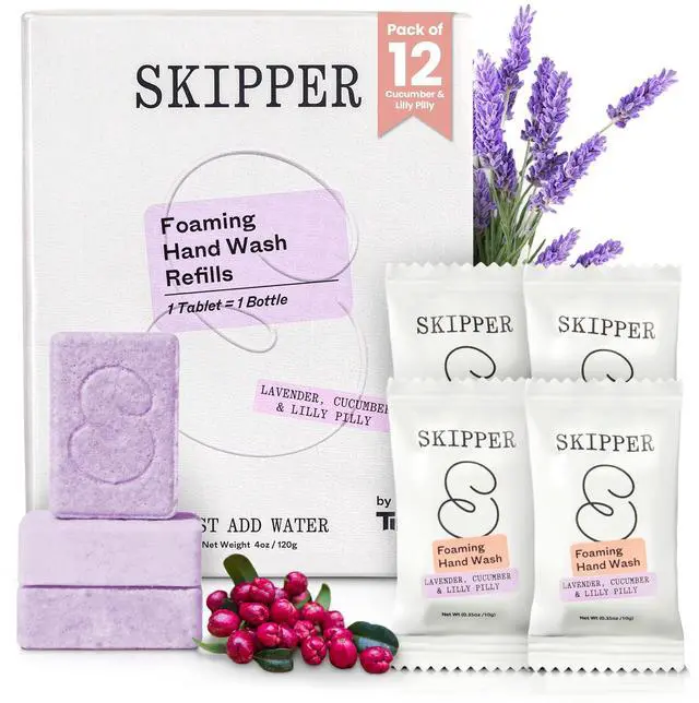Main image of Foaming Hand Soap Tablet Refills - 12 Pack - 96 fl oz total (12x 8 fl oz) - Rebranded - Compostable Packaging - Lavender, Cucumber & Lilly Pilly