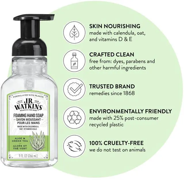 Alt view image 2 of 7 - Foaming Hand Soap with Pump Dispenser, Moisturizing Foam Hand Wash, Alcohol-Free, Cruelty-Free, Aloe et The Vert/Aloe & Green Tea, 9 fl oz, 3 Pack