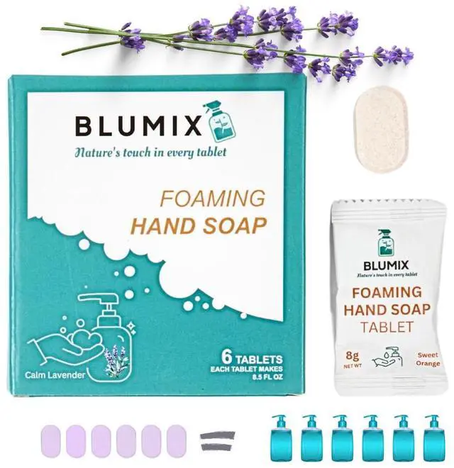Main image of Foaming Hand Soap Tablets Refill 6 Pack | Makes 6 x 9 fl oz | Plant-Based, Plastic-Free, Non-Toxic, Just-Add-Water Refill Tablets | Works with Any Foaming Dispenser (Lavender Scent)