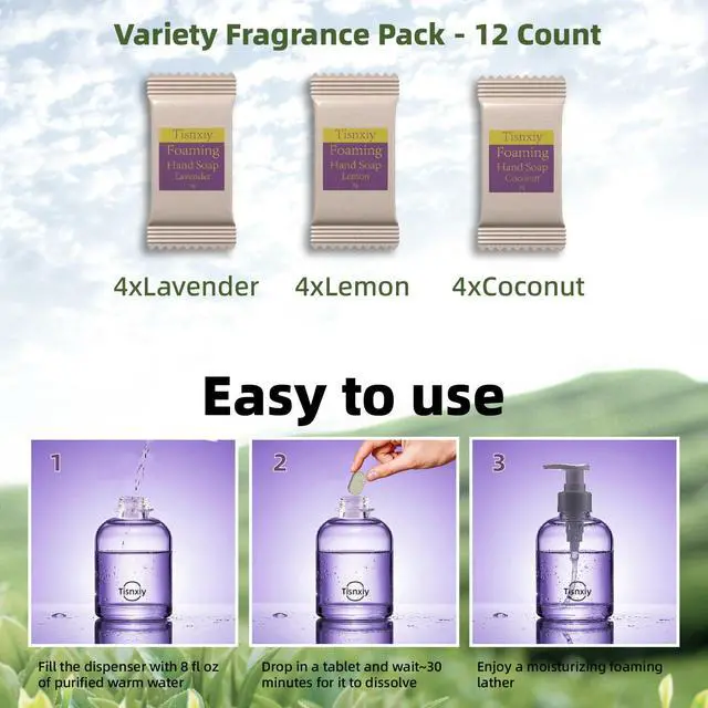 Alt view image 6 of 6 - Foaming Hand Soap Tablet Refills - 12 Count- 96 fl oz total (12x 8 fl oz) - Eco-Friendly Foaming Hand Soap Refill - Gentle on Hands, Kind to Earth - Variety Fragrance Pack